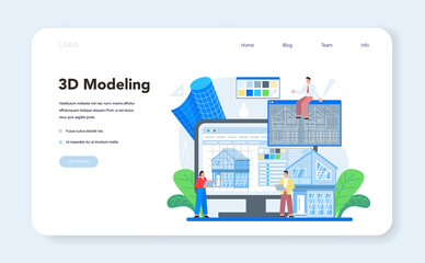 Poster - 3D modeling web banner or landing page. Digital drawing
