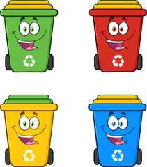 Wall Mural - Recycling Bins Cartoon Characters. Vector Collection Set Isolated On White Background