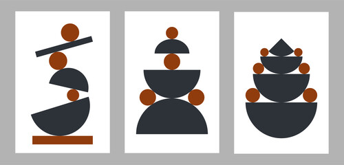 Poster - Mid century abstract poster set. Retro style design posters