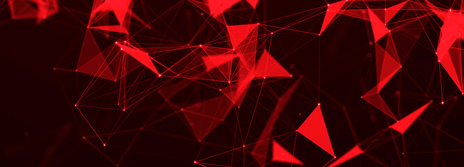 Aufkleber - Connection of dots and lines structure on dark background. Red abstract polygonal space. 3d Widescreen