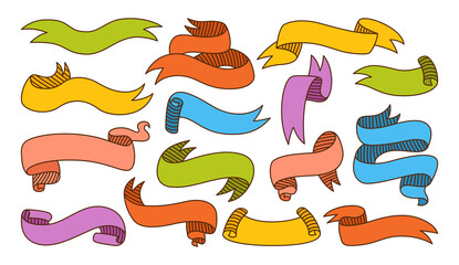 Wall Mural - ribbon colorful sketch cartoon set. tape blank linear collection, decorative icons. vintage design, 