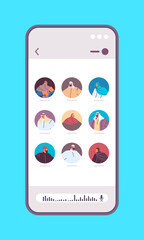 Poster - arabic people communicating in instant messengers by voice messages audio chat application online co