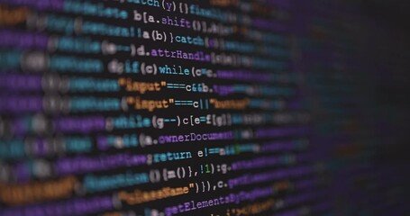 Aufkleber - 4K Close up shot programming tag code on PC Monitor scroll down. Background concept for programming and coding web development.
