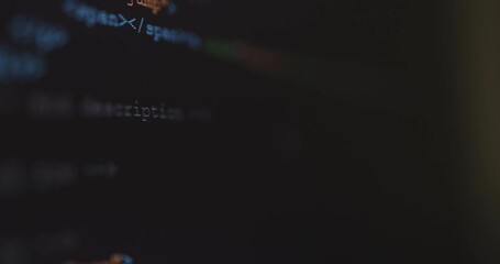 Aufkleber - 4K Close up shot HTML tag code on PC Monitor scroll down. Background concept for programming and coding web development.