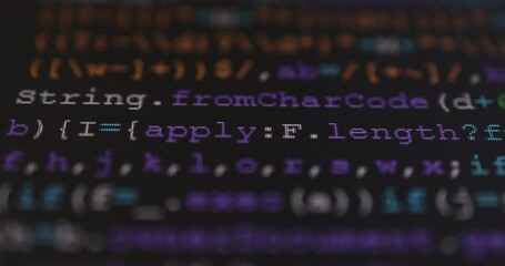 Aufkleber - 4K Close up shot programming tag code on PC Monitor scroll down. Background concept for programming and coding web development.