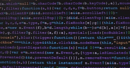 Aufkleber - 4K Close up shot programming tag code on PC Monitor scroll down. Background concept for programming and coding web development.
