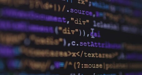 Aufkleber - 4K Close up shot programming tag code on PC Monitor scroll. Background concept for programming and coding web development.