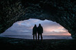 Cave on beach sunset