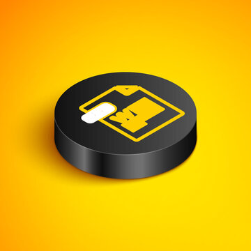 Isometric line DOC file document. Download doc button icon isolated on yellow background. DOC file extension symbol. Black circle button. Vector