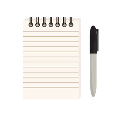 Flat vector illustration of spiral notepad with lines with space for text and permanent marker. Note taking concept. Isolated on white background