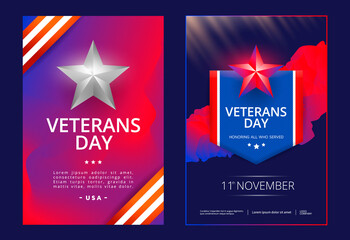 Veterans day poster with a star and ribbon. Vector illustration