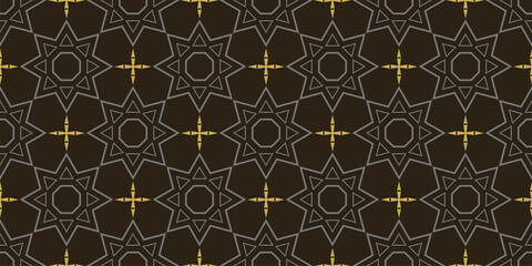 Stylish background pattern with geometric ornament on black background, wallpaper. Seamless pattern, texture. Vector image