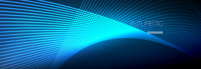 Abstract neon glowing light in the dark with waves. Shiny magic energy and motion concept, vector abstract wallpaper background