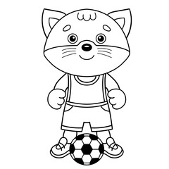 Wall Mural - Coloring Page Outline Of cartoon little cat with soccer ball. Football game. Coloring Book for kids.