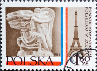 Wall Mural - POLAND-CIRCA 1978 : A post stamp printed in Poland showing a Monument for the Polish Soldiers in France during World War II