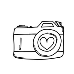 Wall Mural - Camera with love Doodle vector icon. Drawing sketch illustration hand drawn cartoon line eps10