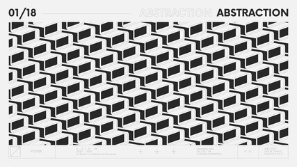 Poster - Abstract modern geometric banner with simple shapes in black and white colors, graphic composition design vector background, modular pattern of 3d rounded rectangles, rhythmic postmodern illustration
