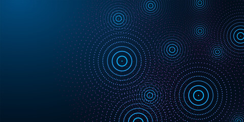 futuristic abstract banner with abstract water rings, ripples on dark blue