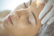 © rogerphoto - Beautician doing beauty procedure with syringe to face of young brunette woman in sunny clinic. Cosmetic medicine and surgery, beauty injections