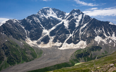 Glacier Seven on mount Donguz run. View from Mount Cheget, Kabardino Balkaria region. Russia. 3000 metres height.