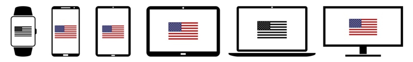 Poster - display united, states, of, america, us, flag, usa, banner, logo, emblem icon devices set | web scre