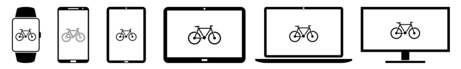Poster - display bicycle bicycles bike icon devices set | web screen cycle cycling riding device online | lap