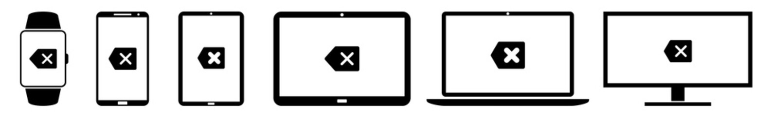Poster - display cancel, delete, arrow, remove, text, back icon devices set | web screen device online | lapt