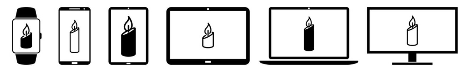 Poster - display candle, birthday, flame, christmas, light, burn icon devices set | web screen device online 
