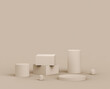 © Mama pig - 3d brown creamy stage podium modern minimal design in studio background. Abstract 3d geometric shape object illustration render. Display for cosmetic fashion product. Natural color tones.