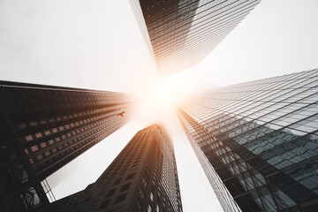 Wall Mural - Scenic Toronto financial district skyline and modern architecture. Skyscrapers, fog and clouds concept.