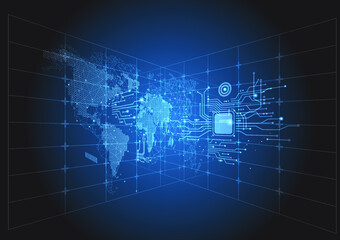 Poster - Digital world model in octagon pattern for computer display or digital media.