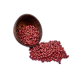 Wall Mural - red beans in wooden bowl on white background