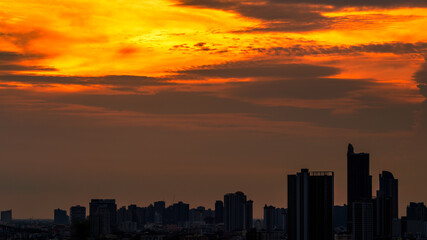 abstract background view of the colorful twilight sky.In the evening, the colorful changes (pink, orange, yellow, purple, sky) merge into the beauty of nature