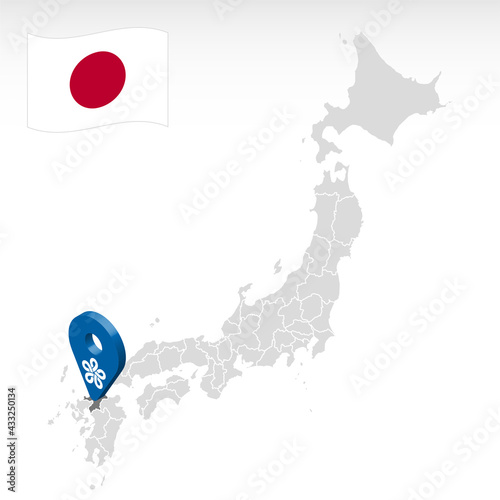 Obraz W Ramie Location Of Prefecture Fukuoka On Map Japan 3d Fukuoka Location Mark Quality Map With Regions Of Japan For Your Web Site Design App Ui Japan Eps10 Fukuoka Japonia