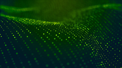 Poster - Abstract digital background. Futuristic wave of dots and weave lines. Digital technology. 3d rendering.