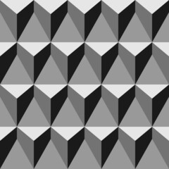 Poster - Abstract seamless pattern of gray geometric figures. Repeating vector texture with 3 dimensional triangular pyramids. Monochrome background, suitable for wallpaper, wrapping paper, fabric