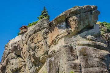 Holy Trinity Monastery (Agia Trias) - Eastern Orthodox monastery at the complex of Meteora monasteries. Peneas Valley, Greece. It situated at the top of a rocky precipice over 400 meters high.