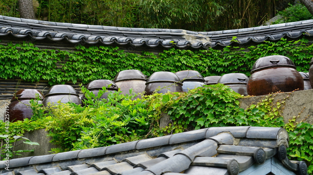 한국의 전통적인 장독 및 장독대 Stock Photo | Adobe Stock
