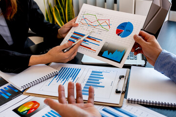 Financial Business analyze the graph of the company's performance to create profits and growth, Market research reports and income statistics, Financial and Accounting concept.