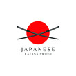 katana and japanese red sun vector design