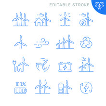 Wind Turbine Related Icons. Editable Stroke. Thin Vector Icon Set