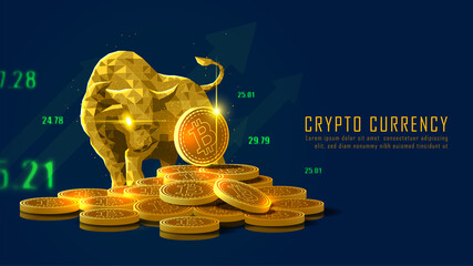 Bullish trend of Bitcoin crypto currency in golden futuristic concept