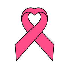 Wall Mural - heart shaped cancer ribbon filled outline icon. clipart image isolated on white background