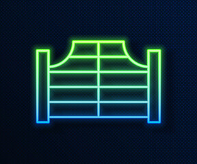 Poster - Glowing neon line Old western swinging saloon door icon isolated on blue background. Vector