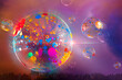 © Rana Dias/Caia Image - Digitally generated image abstract multicolor bubble over cityscape