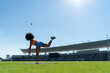 © Trevor Adeline/Caia Image - Female track and field athlete throwing shot put in sunny stadium