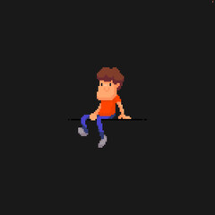 Pixel art male character sitting on invisible object