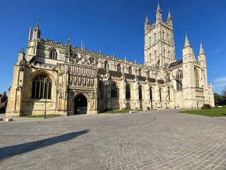 A view of Gloucester Cathedral in the evening sun