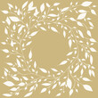 Round luxury frame with hand drawn white leaves on a golden background with copy space for wedding invitations, cards, banners, posters. Vector illustration, eps 10.