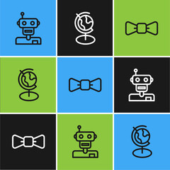 Poster - Set line Robot, Bow tie and Earth globe icon. Vector